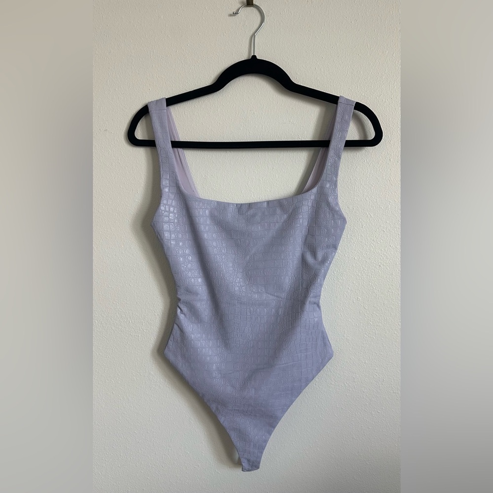 Naked Wardrobe croc-embossed faux leather bodysuit